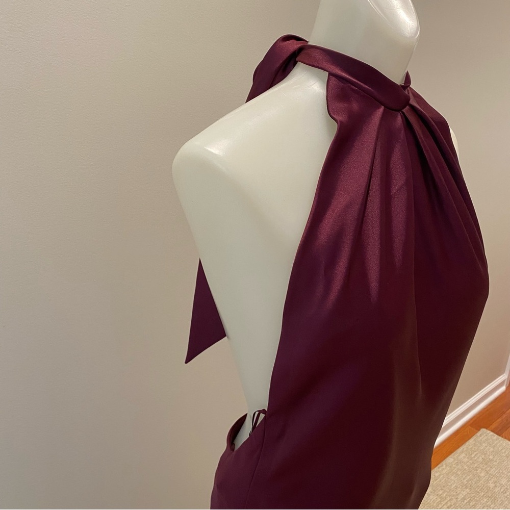 Zara NWT Elegant Halter Satin Maxi Dress in Rich burgundy size M - Picture 4 of 10